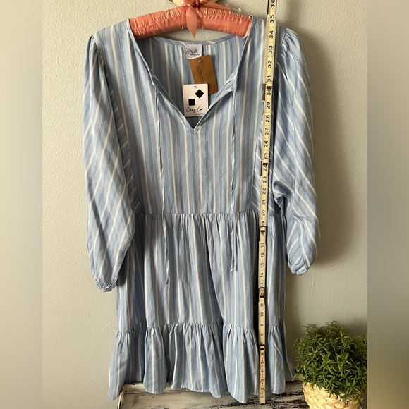✨SOLD✨Baby Blue Striped Tiered 3/4 Sleeve Cozy Co Dress Size L (L-XL Fit) NWT - Picture 7 of 9